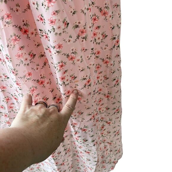 Bongo Womens Maxi Dress Floral Off Shoulder Elastic Waist Lace Trim Pink Size XL - Picture 6 of 11